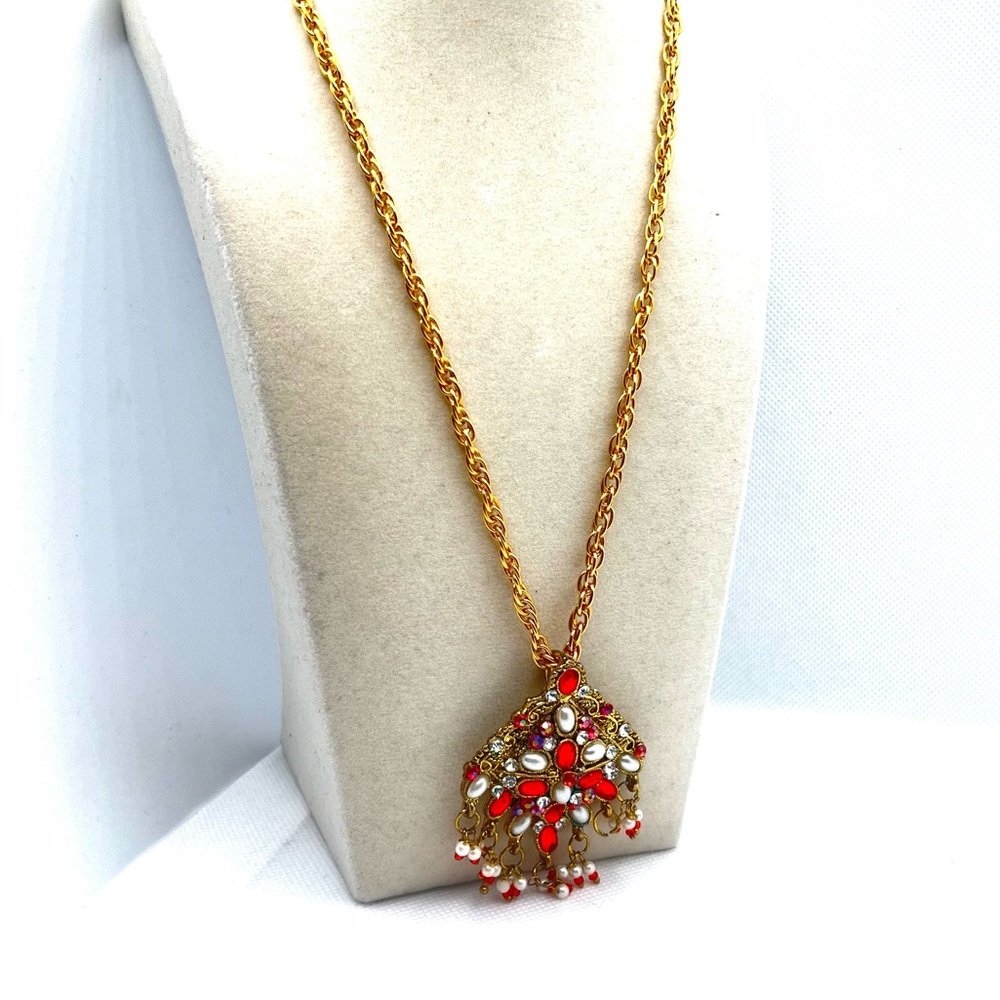 Elegant Gold‎ and Red Statement Necklace